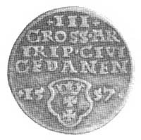 trojak 1557, Gdańsk, Aw: Popiersie i napis, Rw: Napis i herb Gdańska, Kop. I. -RR-, Cz. 498, T. 3.