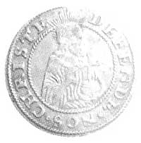 grosz oblężniczy 1577, Gdańsk, Aw: Herb Gdańska i napis, Rw: Chrystus i napis, Kop. I.a. -R-, Cz. ..