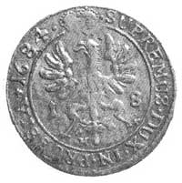 ort 1684, Królewiec, Aw: Popiersie i monogram GR po lewej stronie miecza i napis, Rw: Orzeł i napi..