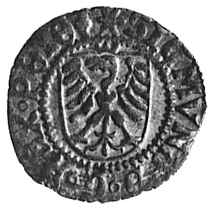 szeląg 1524, Gdańsk, Aw: Herb Gdańska i napis, R
