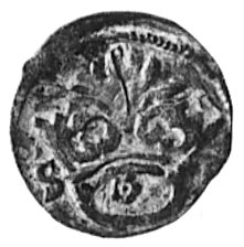 denar b.d., Kraków, Aw: Orzeł, Rw: Korona, Gum.475 R, Kurp. 10 R4, T.7, odmiana z literami SP i rozetką