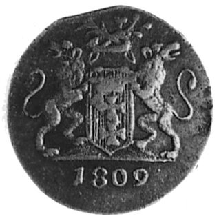 grosz 1809, Gdańsk, Aw: Herb Gdańska, Rw: Dwie gałązki