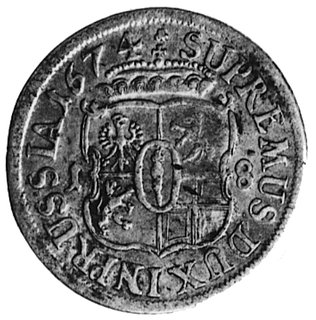 Fryderyk Wilhelm 1640-1688, ort 1674, Królewiec, Aw: Popiersie, wokół napis, Rw: Tarcza herbowa, wokół napis,Schr. 1629