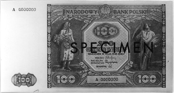 100 złotych 15.05.1946, Ser.A 0000000, po obu st