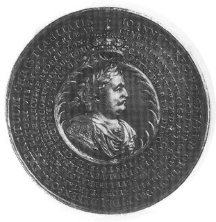 medal autorstwa Jana Höhna jun. z okazji Zwycięstwa Wiedeńskiego, Aw: Popiersie króla w zbroi antycznej i wieńculaurowym na głowie, powyżej korona