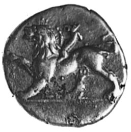 Peloponez- Sikyon, hemidrachma (430-390 p.n.e.), Aw: Chimera w lewo, Rw: Lecący gołąb w lewo, w polu litera, Sear2767, BMC 10.76, 2.77 g.