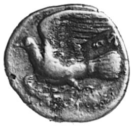Peloponez- Sikyon, hemidrachma (430-390 p.n.e.), Aw: Chimera w lewo, Rw: Lecący gołąb w lewo, w polu litera, Sear2767, BMC 10.76, 2.77 g.