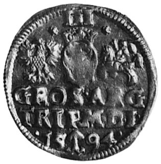 trojak 1594, Wilno, Aw: Popiersie w koronie i napis, Rw: Herby i napis, Kop.III.2