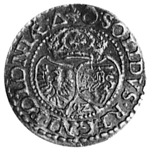 szeląg 1592, Malbork, Aw: Monogram królewski i napis, Rw: Tarcze herbowe i napis, Gum.838, Kurp.80 R1