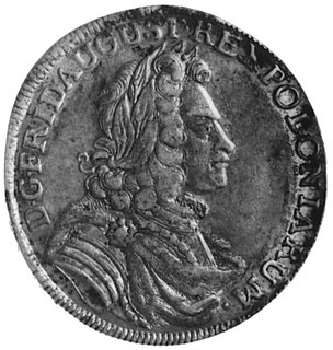 2/3 talara (gulden) 1701, Drezno, Aw: Popiersie i napis, Rw: Tarcze herbowe i napis, Dav.819