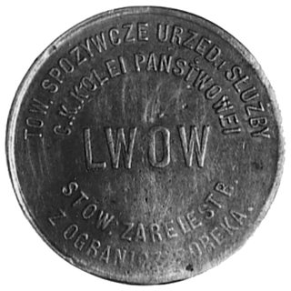żeton o nominale 1 korony Towarzystwa Spożywczego Urzędników i Służby CK Kolei Państwowej, brąz 25 mm