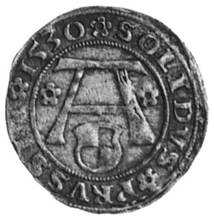 szeląg 1530, Królewiec, Aw: Orzeł i napis, Rw: Monogram i napis, Kop.1.2, Bahr. 1126