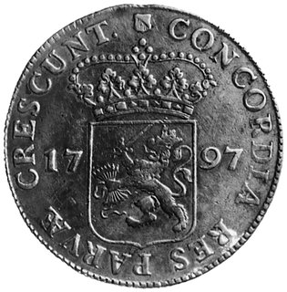 silverdukat 1797, Utrecht, Aw: Rycerz z tarczą h