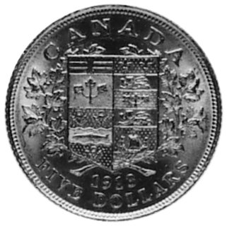5 dolarów 1913, Ottawa. Aw: Popiersie króla Jerz