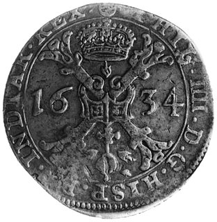patagon 1634, Luksemburg, Aw: Ukoronowany krzyż burgundzki, w otoku napis, Rw: Tarcza herbowa, w otoku napis,Delm.296 R2