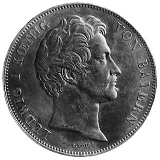 podwójny talar 1839, Aw: Głowa króla Ludwika I, w otoku napis, Rw: Książe Maksymilian na koniu, poniżej i w otokunapisy, Thun.77