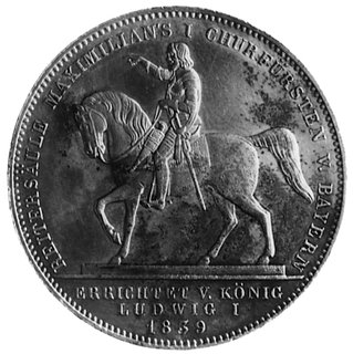 podwójny talar 1839, Aw: Głowa króla Ludwika I, w otoku napis, Rw: Książe Maksymilian na koniu, poniżej i w otokunapisy, Thun.77