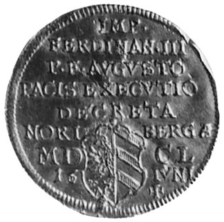 dukat 1650, Aw: Orzeł, w otoku napis, Rw: Napisy w poziomie, poniżej herb Norymbergi i data 15.IVNI MDCL,Fr. 1839