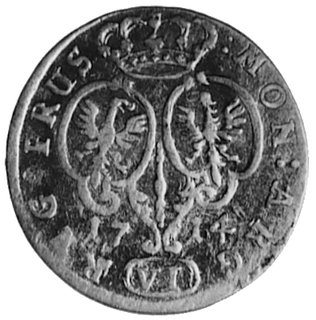 Fryderyk Wilhelm 1713-1740, VI groszy 1714, Królewiec, Aw: Popiersie, poniżej litery CG, w otoku napis, Rw:Tarcze herbowe, w otoku napis, Schr.438