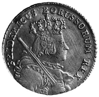 ort 1755, Wrocław, Aw: Popiersie w koronie z mieczem, w otoku napis, Rw: Orzeł pruski, w polu 1-8, napis i data,Schr. 1461