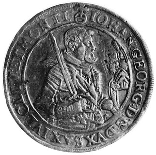 Johann Georg 1616-1656, talar 1627, Aw: Półpostać księcia z mieczem, w otoku napis, Rw: Wielopolowa tarczaherbowa, w otoku napis, Schnee 845, Dav.7601