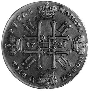 rubel 1728, Aw: Popiersie w prawo, w otoku napis, Rw: Poczwórny monogram w kształcie krzyża, w polu data,w otoku napis, Uzdenikow 660