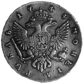 rubel 1744, Petersburg, Aw: Popiersie w prawo, w otoku napis, Rw: Orzeł dwugłowy, w otoku napis, Uzdenikow 760,Mich.60