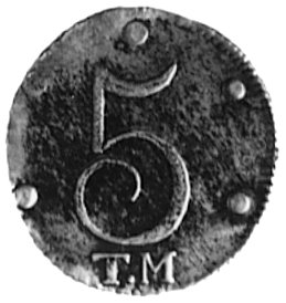5 kopiejek 1787, T.M., Aw: Monogram, w otoku napis, Rw: Nominał, w otoku 5 kropek, poniżej litery T.M.,Uzdenikow 4288, Mich.497, bardzo rzadka emisja monet taurydzkich z Krymu