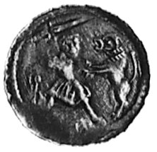 denar, Aw: Książę na tronie i stolnik oraz napis