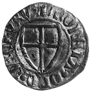 Michał Kuchmeister von Sternberg 1414-1422, szeląg, Aw: Tarcza Wielkiego Mistrza i napis, Rw: Tarcza krzyżackai napis, Vossberg 659