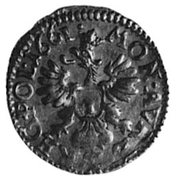 półdukat 1661, Kraków, Aw: Głowa w wieńcu laurowym i napis, Rw: Orzeł i napis, Fr.91(21), H-Cz.2181 R5, T.80,rzadka moneta, patyna