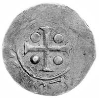 Deventer- biskup Bernold 1027-1054, denar, Aw: Głowa na wprost i napis:..EPS., Rw: Krzyż, w polach..