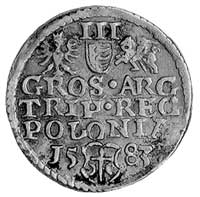 trojak 1583, Olkusz, Aw: Popiersie w koronie i napis, Rw: Herby i napis, Gum. 706, Kurp. 158 R1.