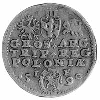 trojak 1590, Olkusz, Aw: Popiersie w koronie i napis, Rw: Herby i napis, Kop. III 3d-R-, Wal. XIIa..