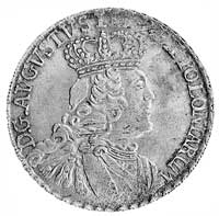 dwuzłotówka (8 groszy) 1753, Lipsk, Aw: Popiersie w koronie i napis, Rw: Tarcza herbowa i napis, K..