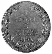 3/4 rubla=5 złotych 1839, Warszawa, Aw: Orzeł carski i napis, Rw: Nominał w wieńcu, Plage 363.