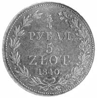 3/4 rubla=5 złotych 1840, Warszawa, j.w., Plage 365.