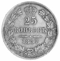 25 kopiejek 1857, Warszawa, Aw: Orzeł carski i napis, Rw: Nominał w wieńcu, Plage 455, rzadka mone..