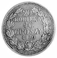 20 kopiejek=40 groszy 1850, Warszawa, j.w., Plage 396.