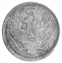 20 kopiejek 1857, Warszawa, Aw: Orzeł carski, Rw: Nominał w wieńcu, Plage 456, bardzo rzadka monet..