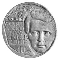 10 złotych 1967, Warszawa, 100 rocznica urodzin Marii Skłodowskiej-Curie, bez napisu PRÓBA, miedzi..
