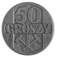 50 groszy 1958, Warszawa, na rewersie skrzyżowane młotki z kłosem i napis PRÓBA, mosiądz, 5,25g, P..