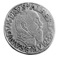 trojak 1544, Królewiec, Aw: Popiersie i napis, Rw: Napis, Kop. III 3, Neumann 43.