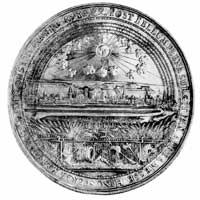medal na Pokój Oliwski 1660 r., autorstwa Jana Höhna, Aw: Łan zboża na pierwszym planie, pośród zb..