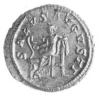 denar, Aw: Popiersie w wieńcu w prawo i napis: IMP MAXIMINUS PIVS AVG, Rw: Salus siedząca na troni..