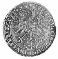 talar 1574, Aw: Półpostać księcia w zbroi i napis, Rw: Orzeł w koronie i napis, w otoku skrócona d..