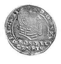 grosz 1570, Aw: Głowa, poniżej napis GROS.BILI./GENSIS, w otoku napis FRI.CASI. - D.G.DVXE, Rw: Or..