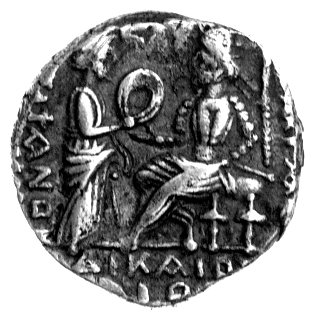Partia- Vologases III 105-147, tetradrachma, Aw: Popiersie w tiarze w lewo, Rw: Król na tronie