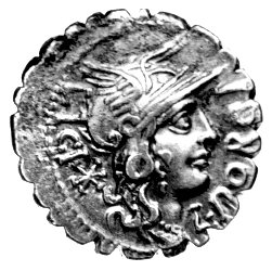 denar- L. Porcius Licinus 118 pne, Aw: Glowa Romy w prawo, wokół napis: L. PORCI LICI, Rw: Bituitus w bidze, napis w odcinku: L. LIC. CN., Sear Porcia 8, Craw.282/5