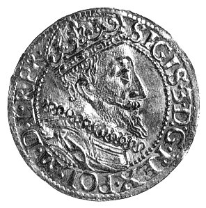 grosz 1581, Ryga, skrócona data po bokach herbu Rygi, Kurp. 429 R1, Gum. 809.